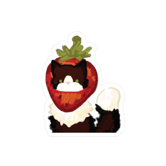 black and white strawberry hat cat sticker
