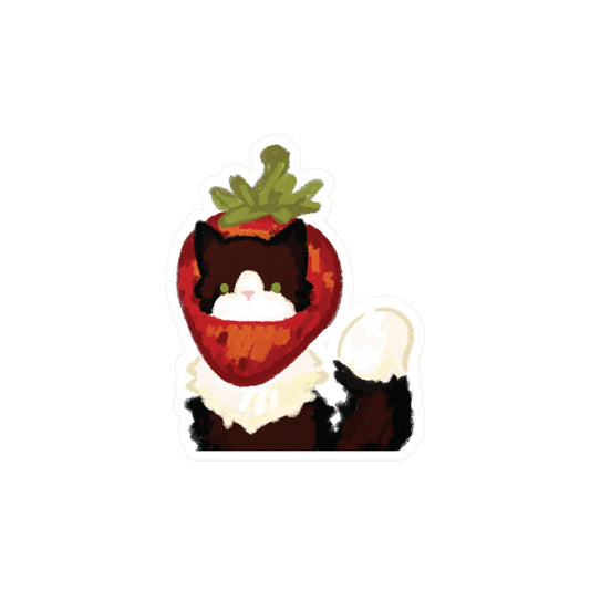 black and white strawberry hat cat sticker