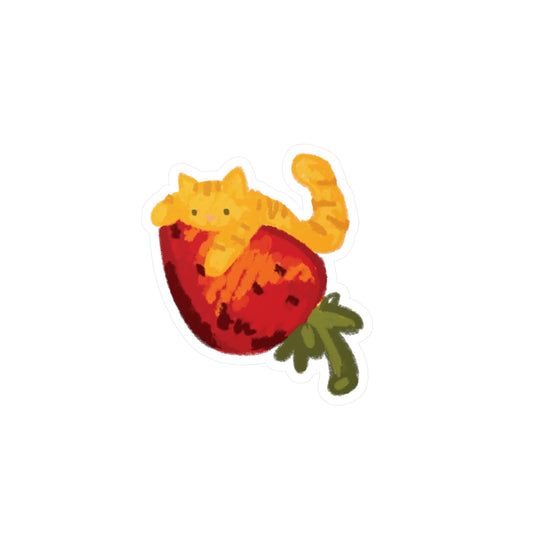 orange cat on strawberry sticker